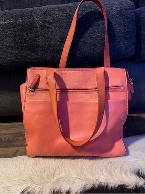 Fossil Coral-Pink Leather Tote
